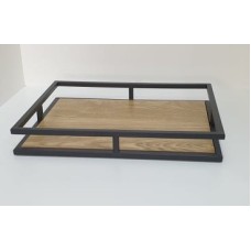 Bandeja de Metal e Madeira Retangular P 